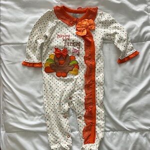 Happy Turkey Day Kids One Piece - Orange and White